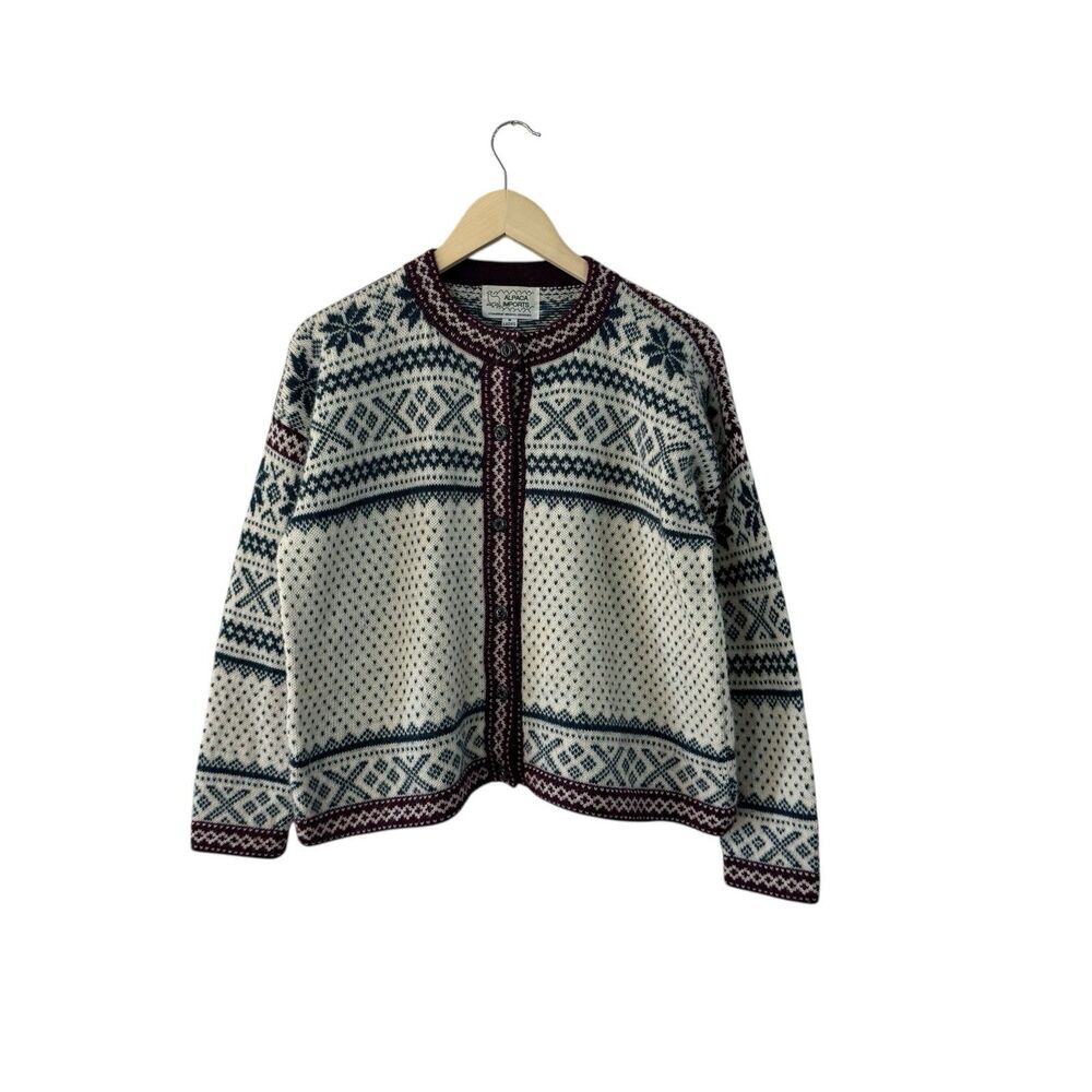 Vintage Alpaca Imports Medium Sweater Cardigan Alpaca Wool Peru Womens READ